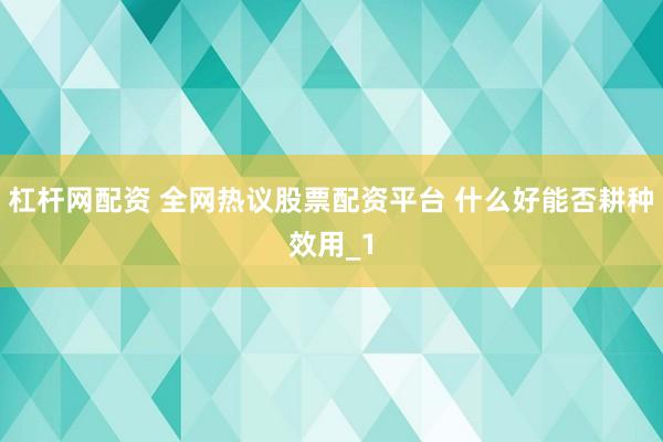 杠杆网配资 全网热议股票配资平台 什么好能否耕种效用_1